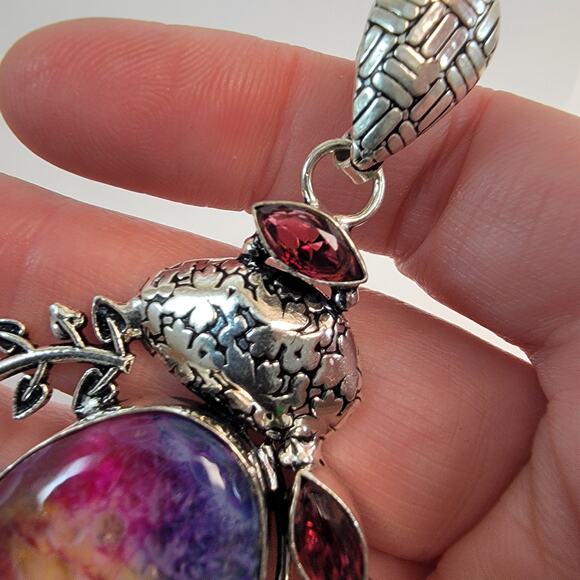 Handmade Multicolor Tourmaline Pendant with Garnet and Sterling Silver Setting - Picture 10 of 10